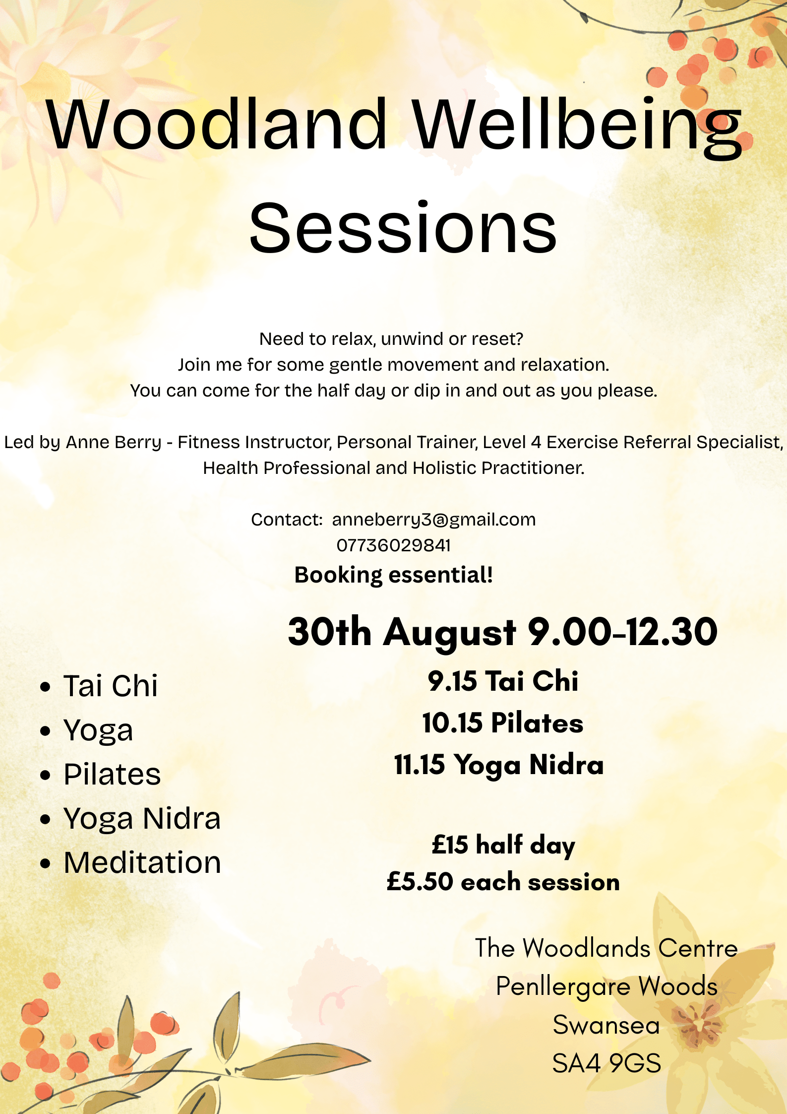 Woodland Wellbeing Sessions Poster